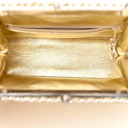 Chanel Metallic Lambskin Quilted Chain Around Kiss Lock Evening Clutch Gold 6 of 15