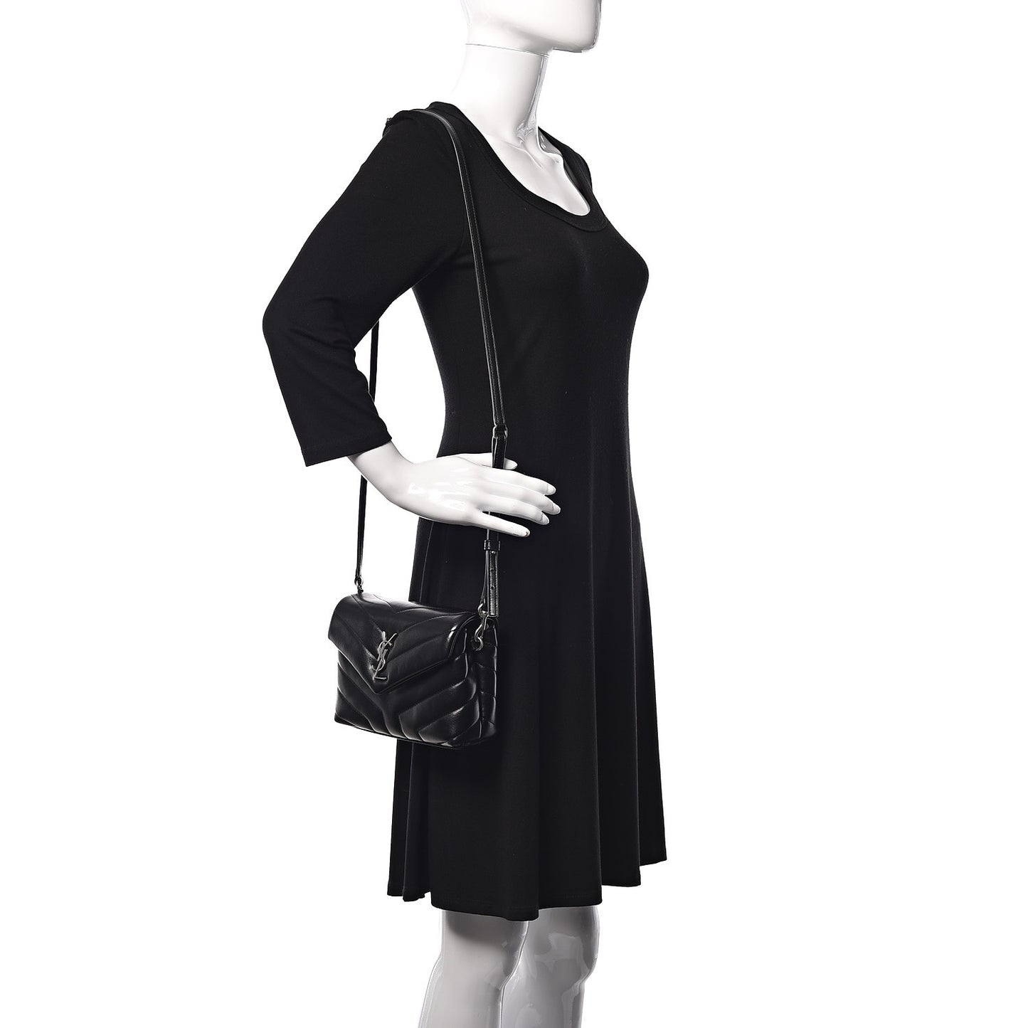 Calfskin Y Quilted Monogram Toy Loulou Crossbody Bag Black