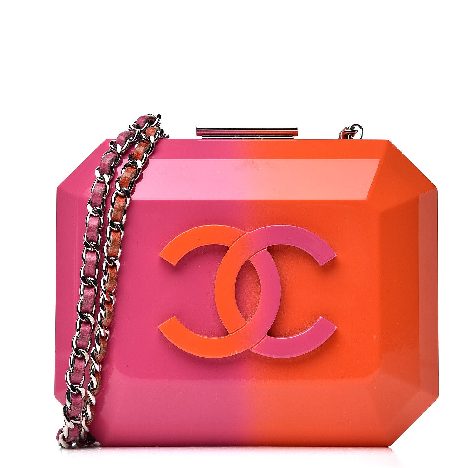 Chanel Faded Plexiglass CC Boy Brick Clutch Pink Orange 1 of 15