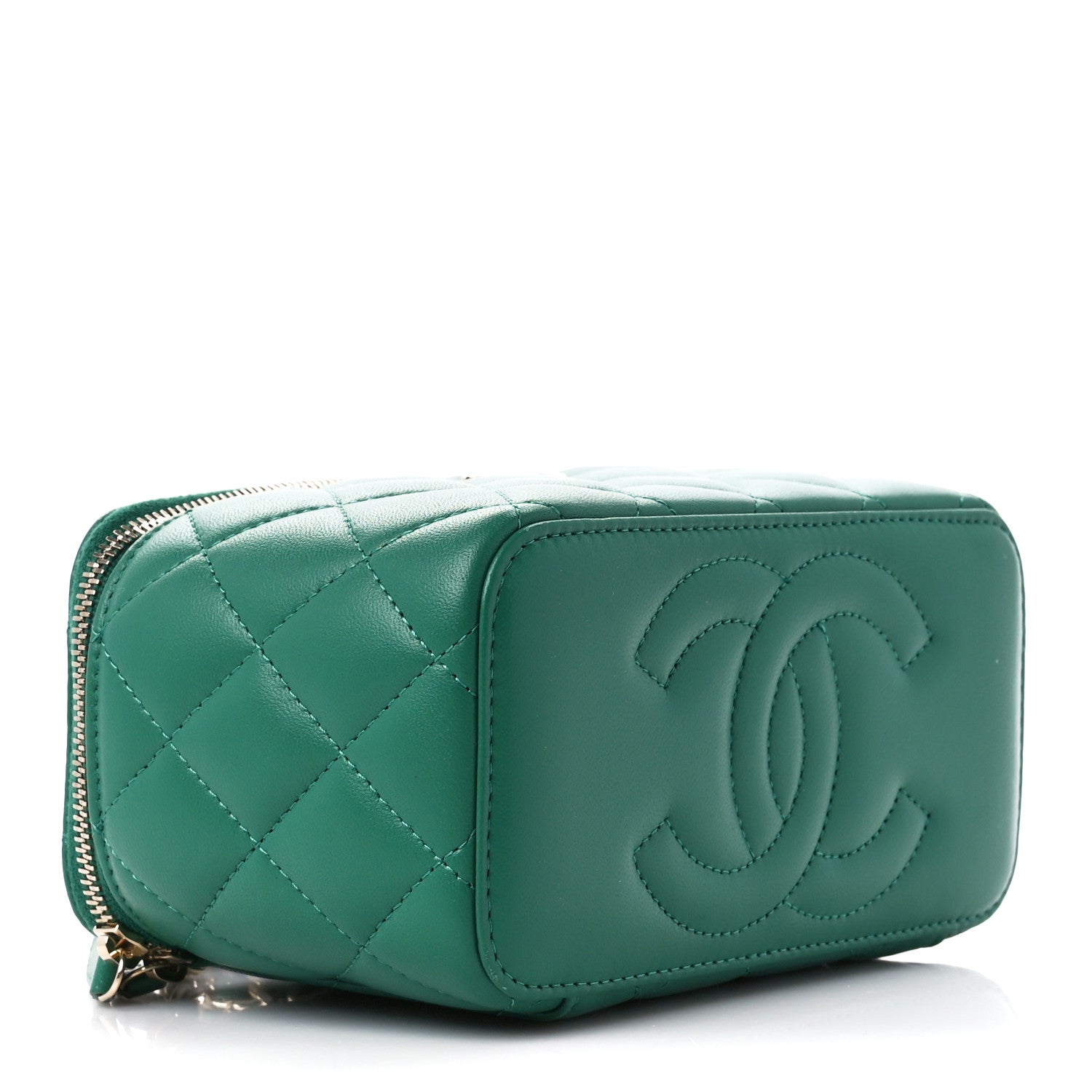 Chanel Lambskin Quilted Small Top Handle Vanity Case With Chain Green 4 of 11