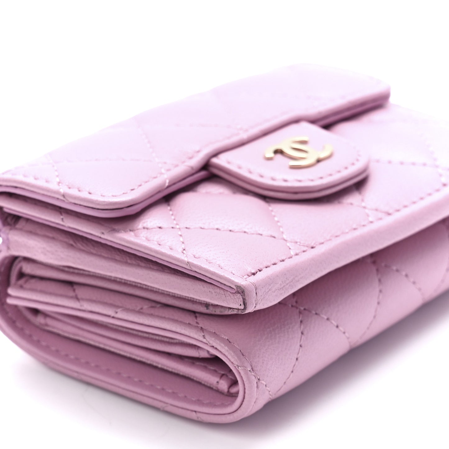 Lambskin Quilted Double Flap Wallet Light Pink