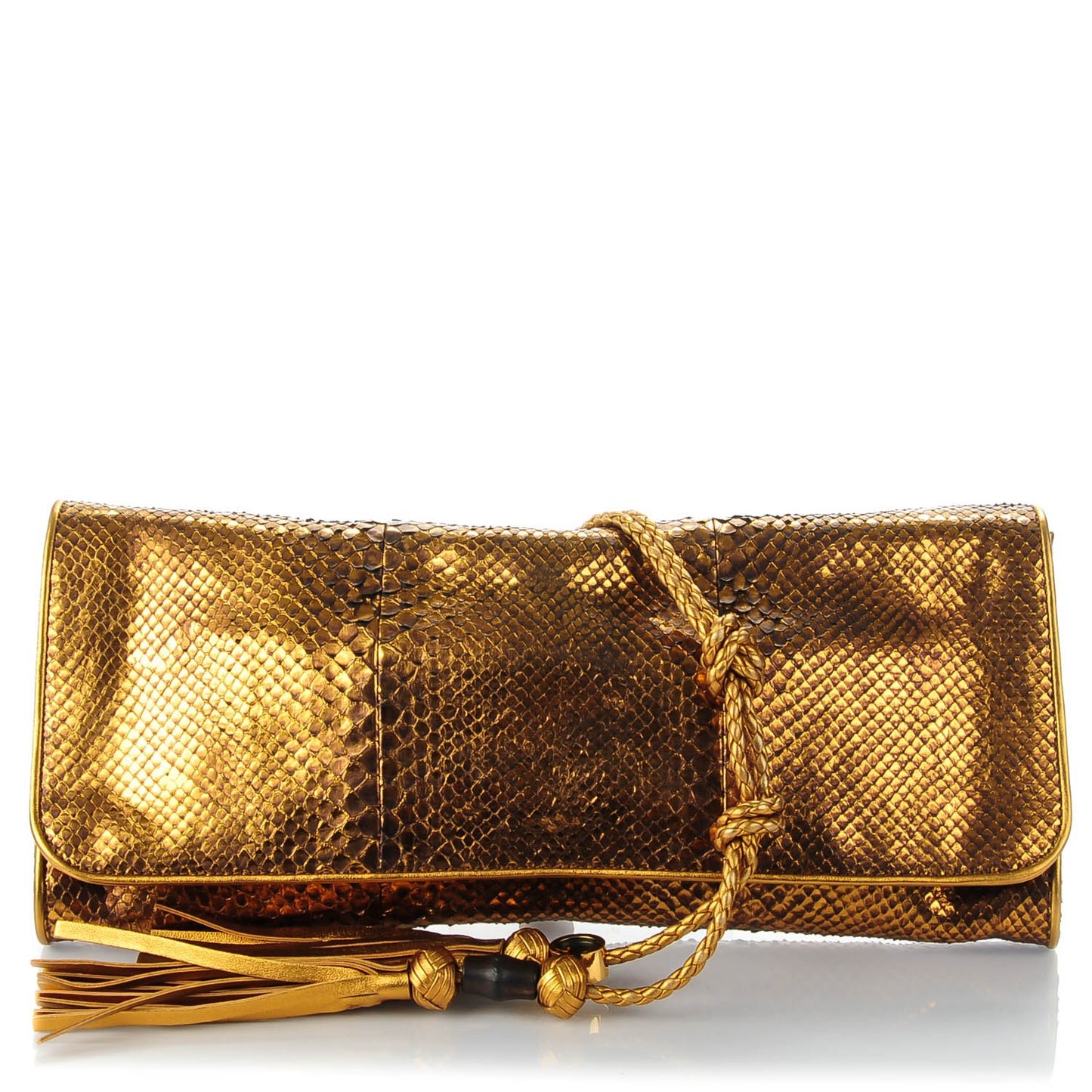Metallic Python Malika Clutch Gold