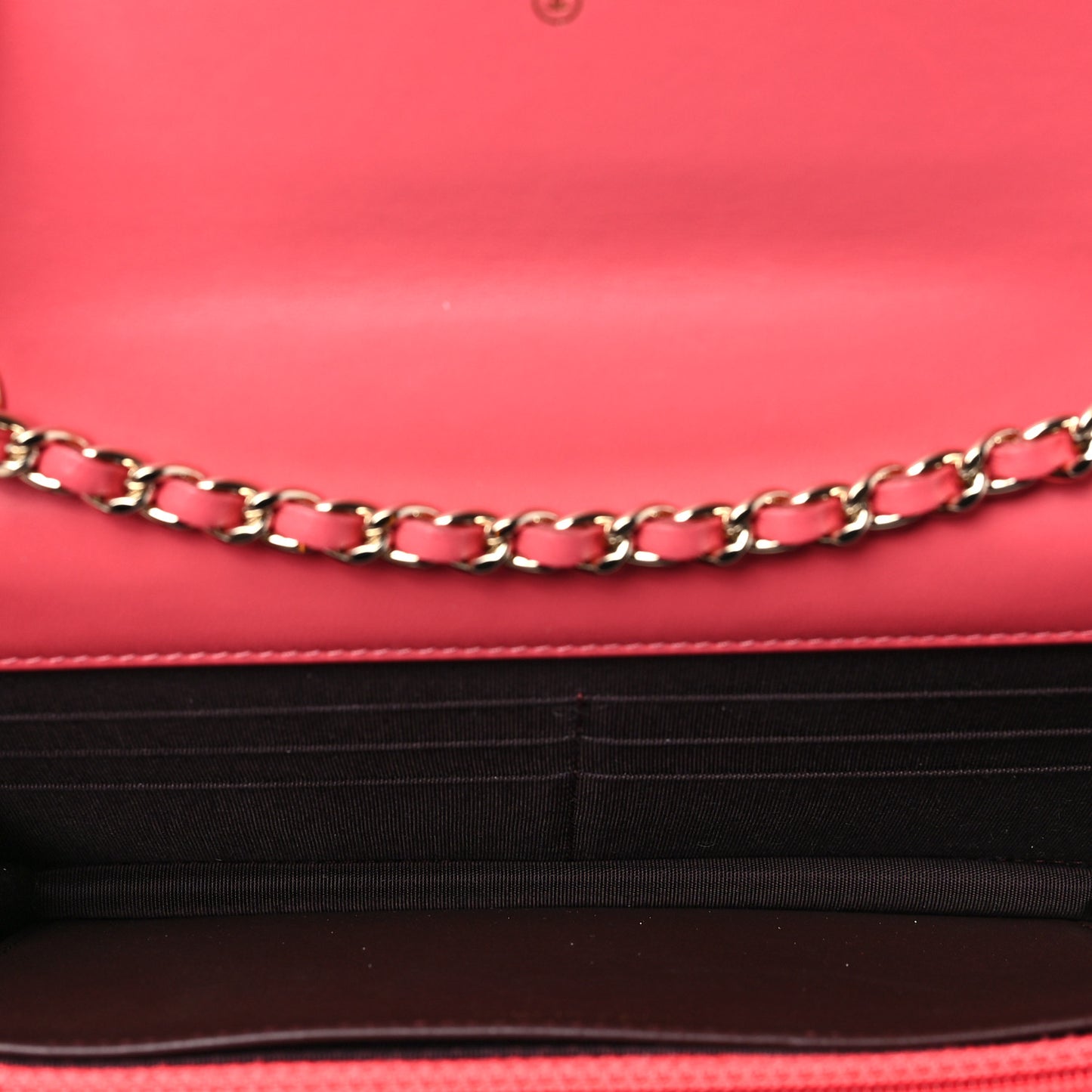 Lambskin Quilted Trendy CC Wallet On Chain WOC Bright Pink