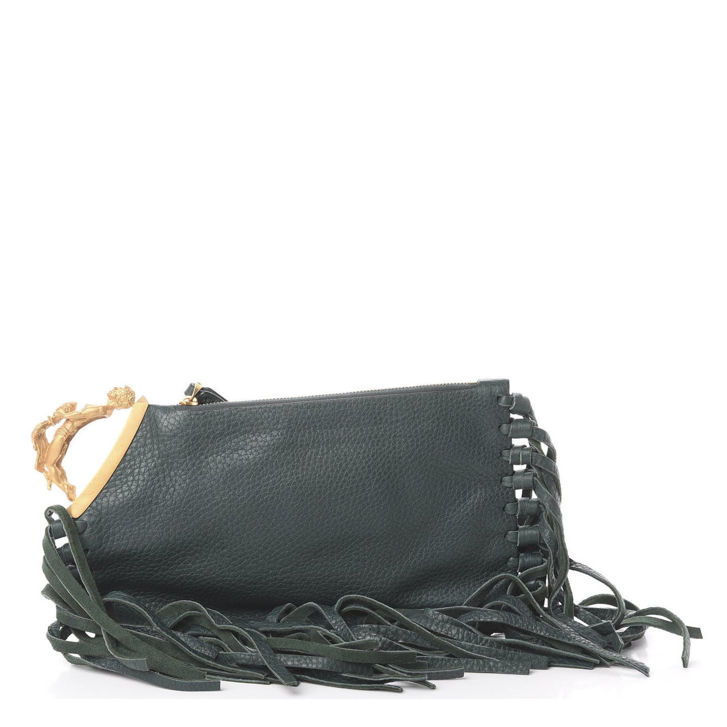 Calfskin C-Rockee Sagittarius Fringe Clutch Light Emerald
