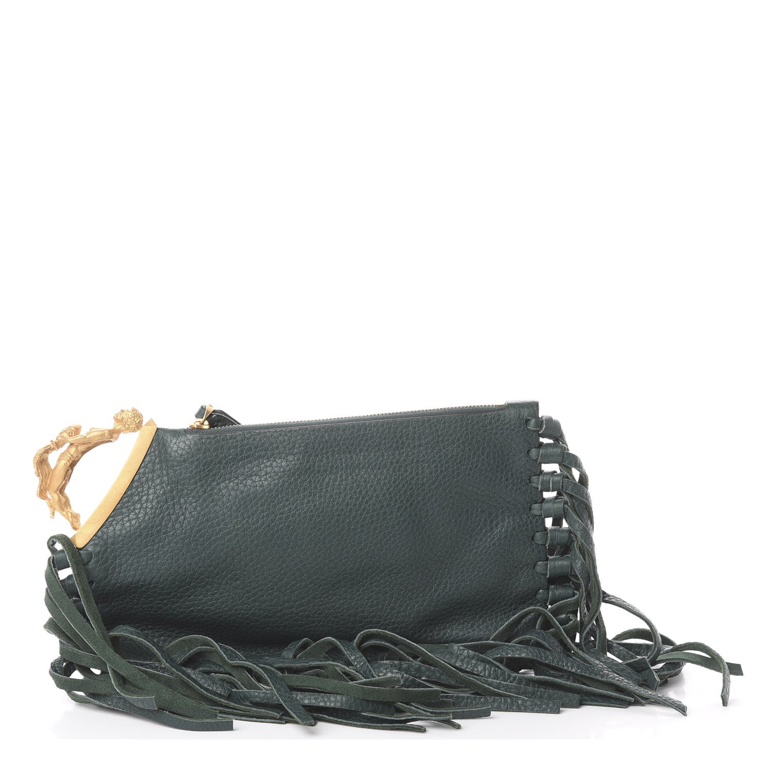 Valentino Garavani Calfskin C-Rockee Sagittarius Fringe Clutch Light Emerald 1 of 5