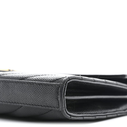 Saint Laurent Grain De Poudre Matelasse Chevron Monogram Chain Wallet Black 11 of 12