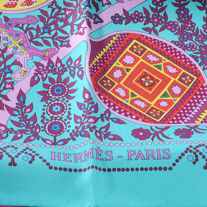 Hermes Silk Le Arbre De Vie Scarf 90 Turquoise 4 of 7