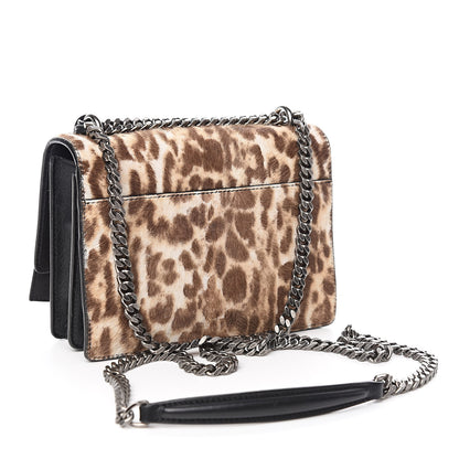 Saint Laurent Calf Hair Leopard Print Monogram Small Sunset Chain Wallet Natural Black 3 of 9