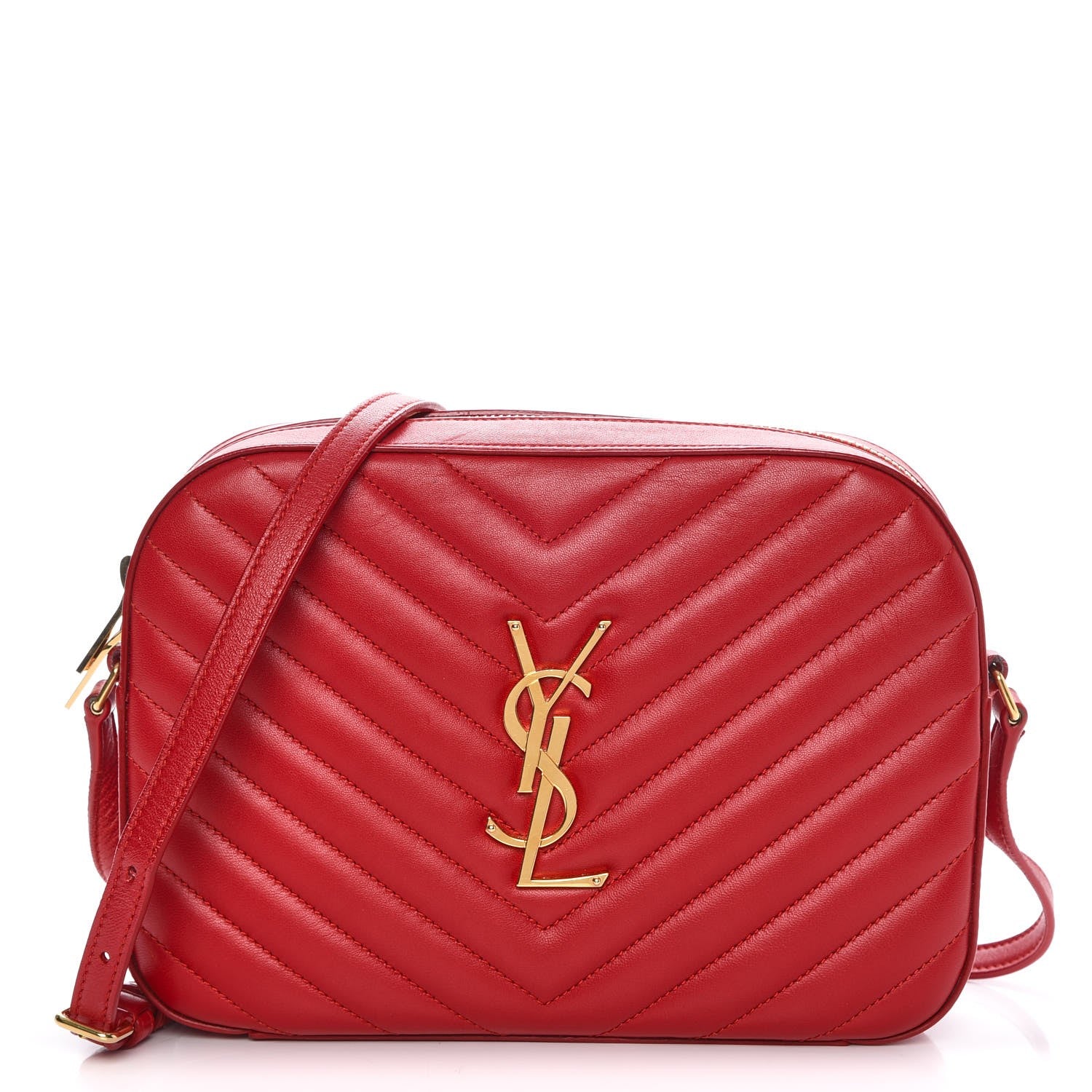 Saint Laurent Lambskin Matelasse Chevron Classic Monogram Shoulder Bag Red 1 of 11