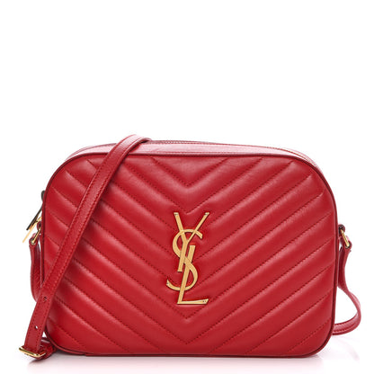 Saint Laurent Lambskin Matelasse Chevron Classic Monogram Shoulder Bag Red 1 of 11