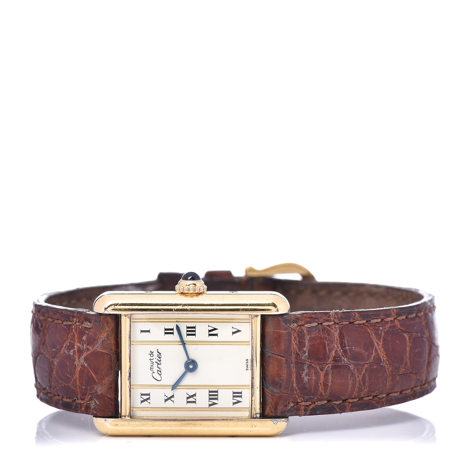 Cartier Sterling Silver Vermeil Alligator 20mm Must de Tank Quartz Watch Brown 4 of 7