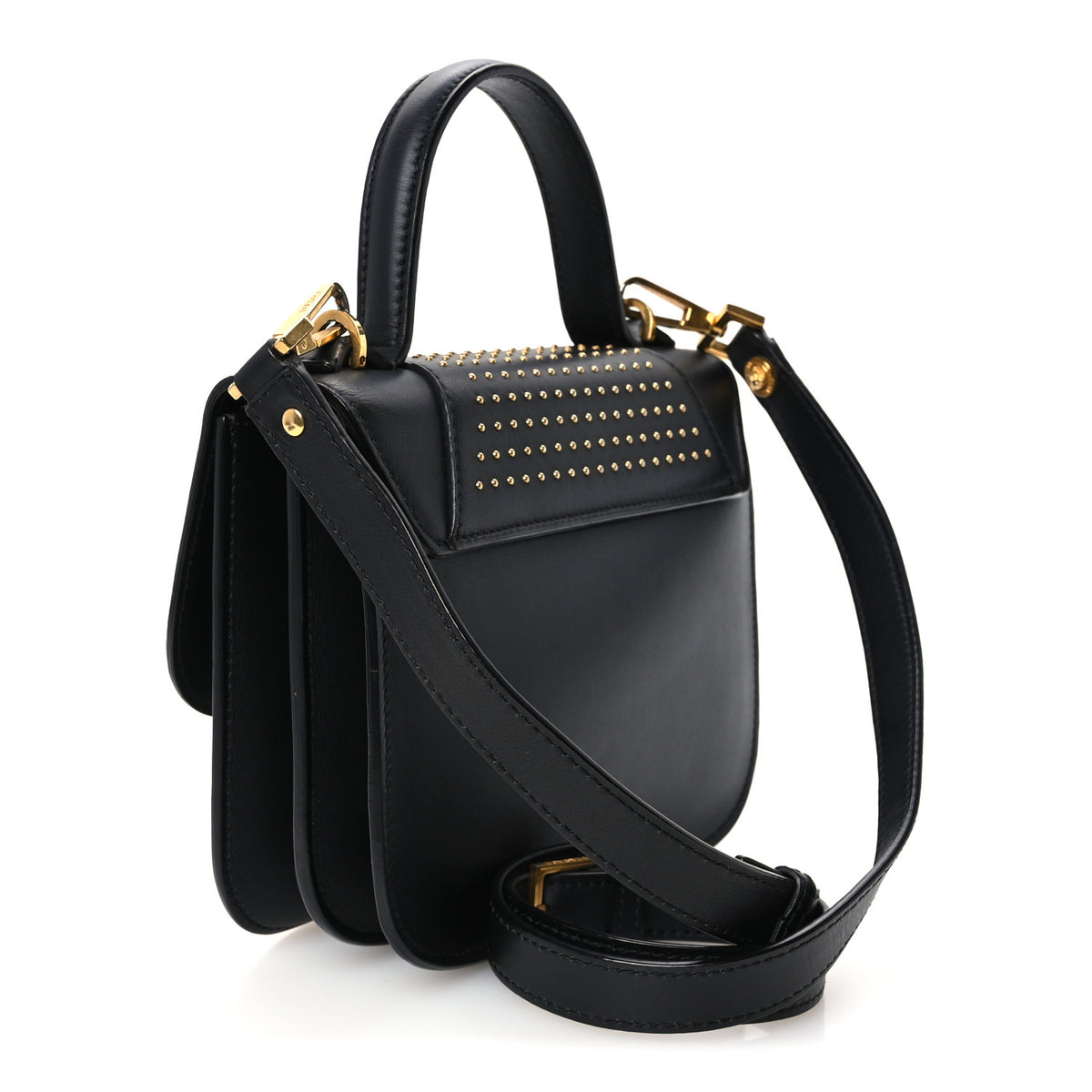 Vitello Western Studded Virtus Mini Top Handle Shoulder Bag Black