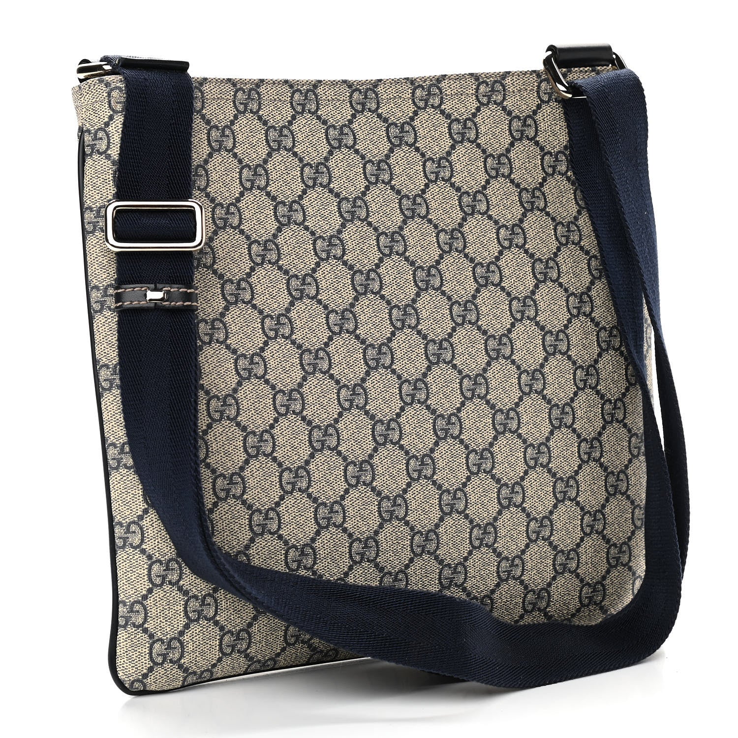 Gucci GG Supreme Monogram Small Flat Side Zip Messenger Bag Beige Blue 3 of 10