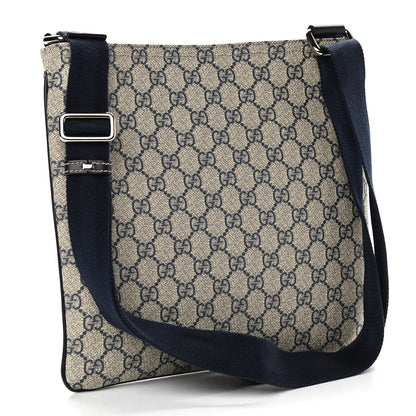 Gucci GG Supreme Monogram Small Flat Side Zip Messenger Bag Beige Blue 3 of 10