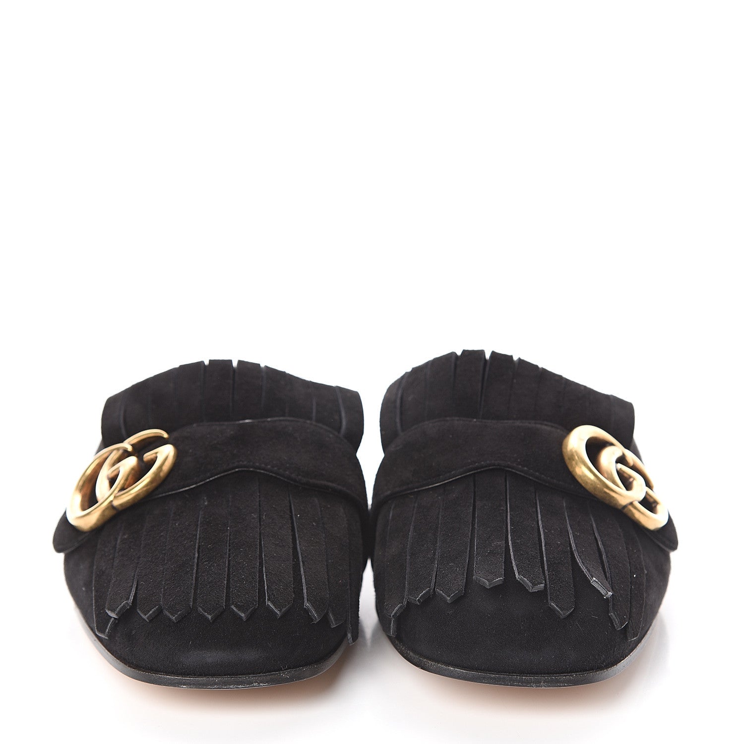 Gucci Kid Scamosciato GG Marmont Fringe Slippers 39 Black 2 of 7