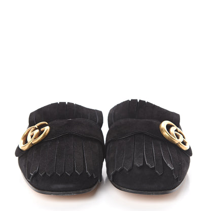 Gucci Kid Scamosciato GG Marmont Fringe Slippers 39 Black 2 of 7