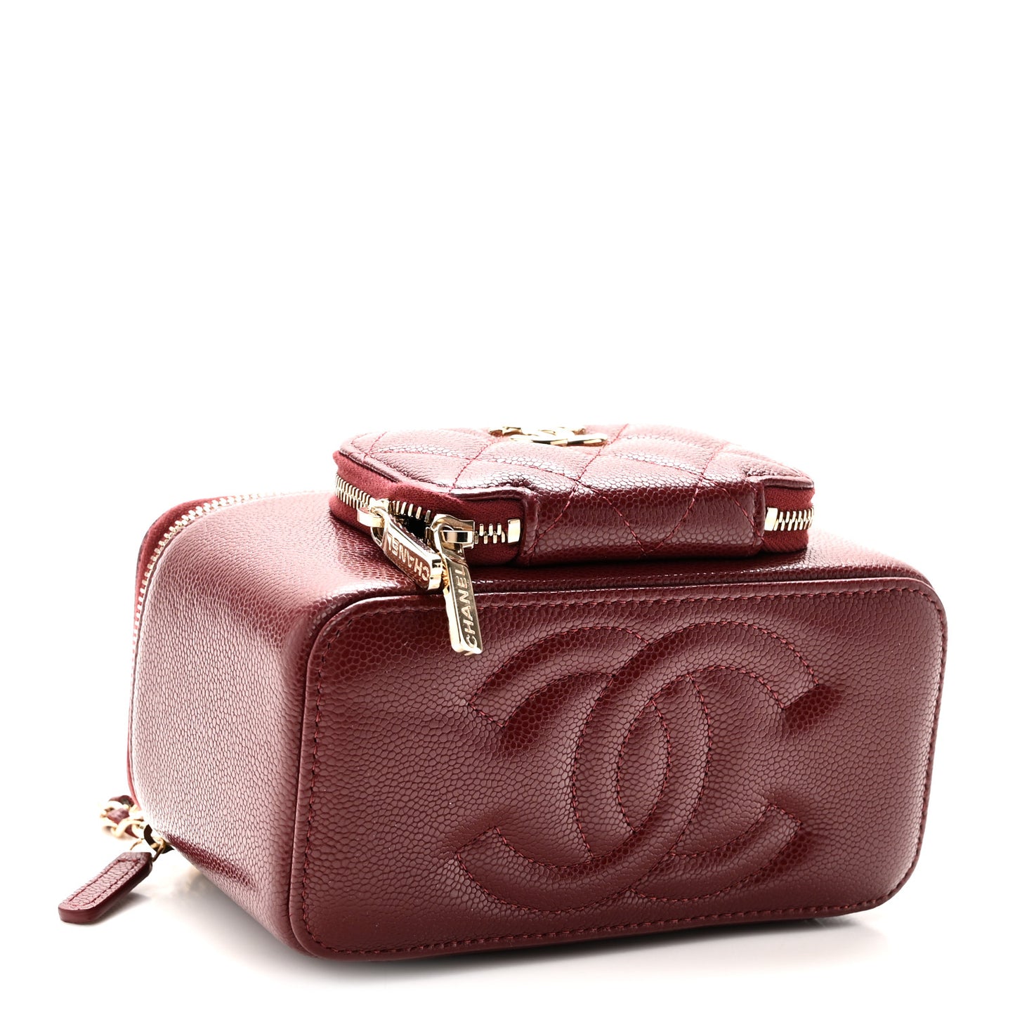 Caviar Quilted Top Handle Pocket Vanity Case Burgundy