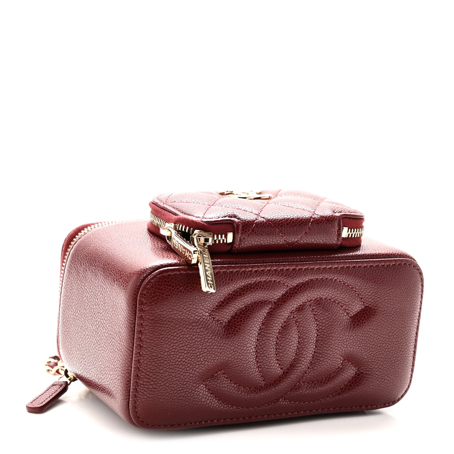Chanel Caviar Quilted Top Handle Pocket Vanity Case Burgundy 4 of 11