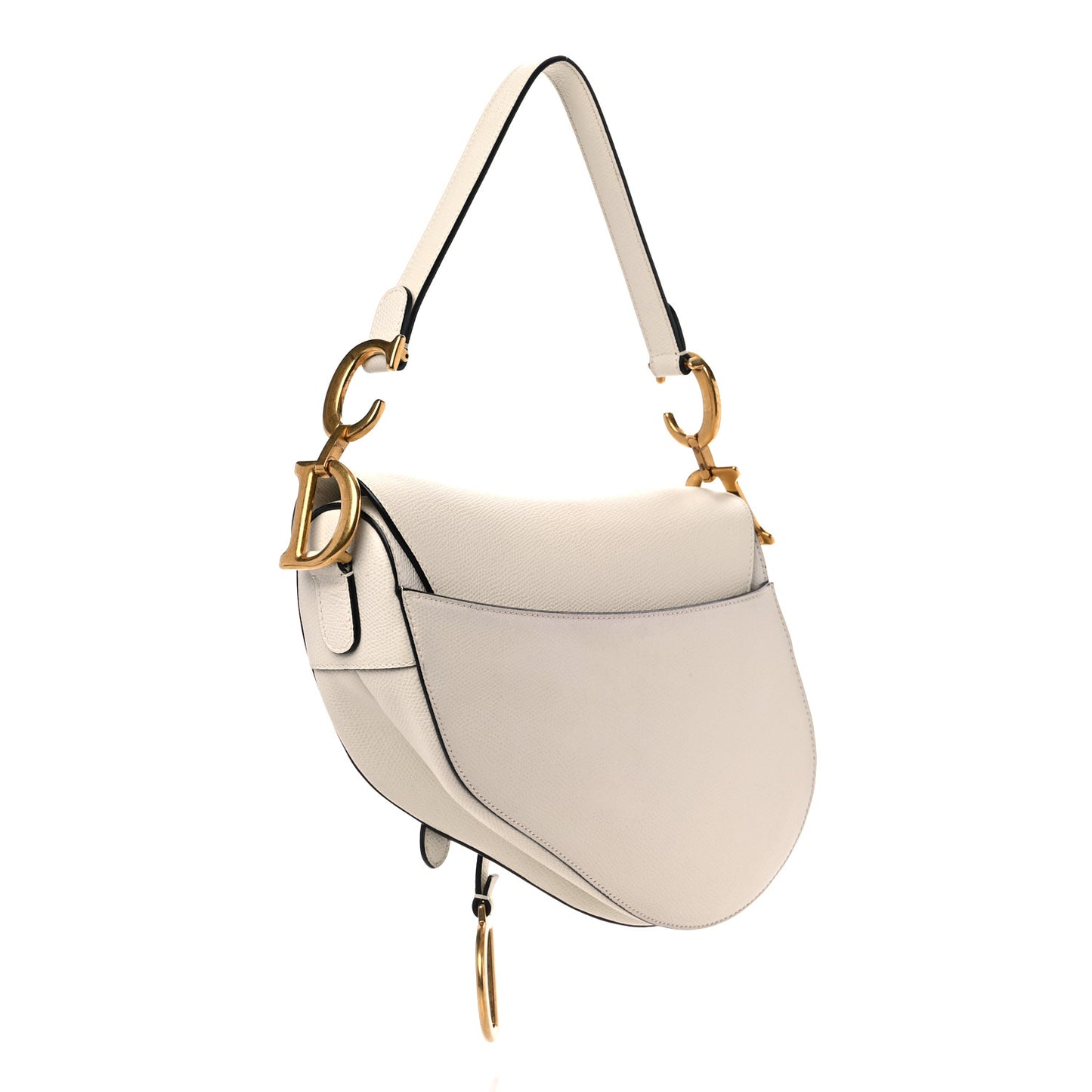 Grained Calfskin Saddle Bag White