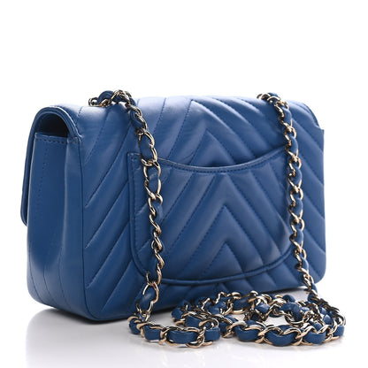 Chanel Lambskin Chevron Quilted Mini Rectangular Flap Blue 3 of 17