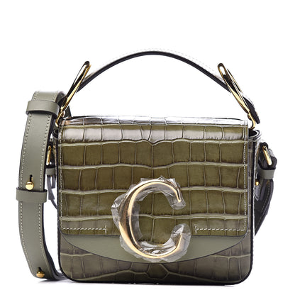 Chloe Calfskin Crocodile Embossed Mini C Double Carry Misty Forest 1 of 10