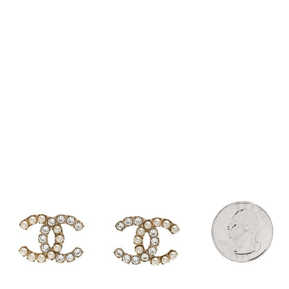 Chanel Crystal Pearl CC Dazzling Domino Earrings Gold 2 of 5