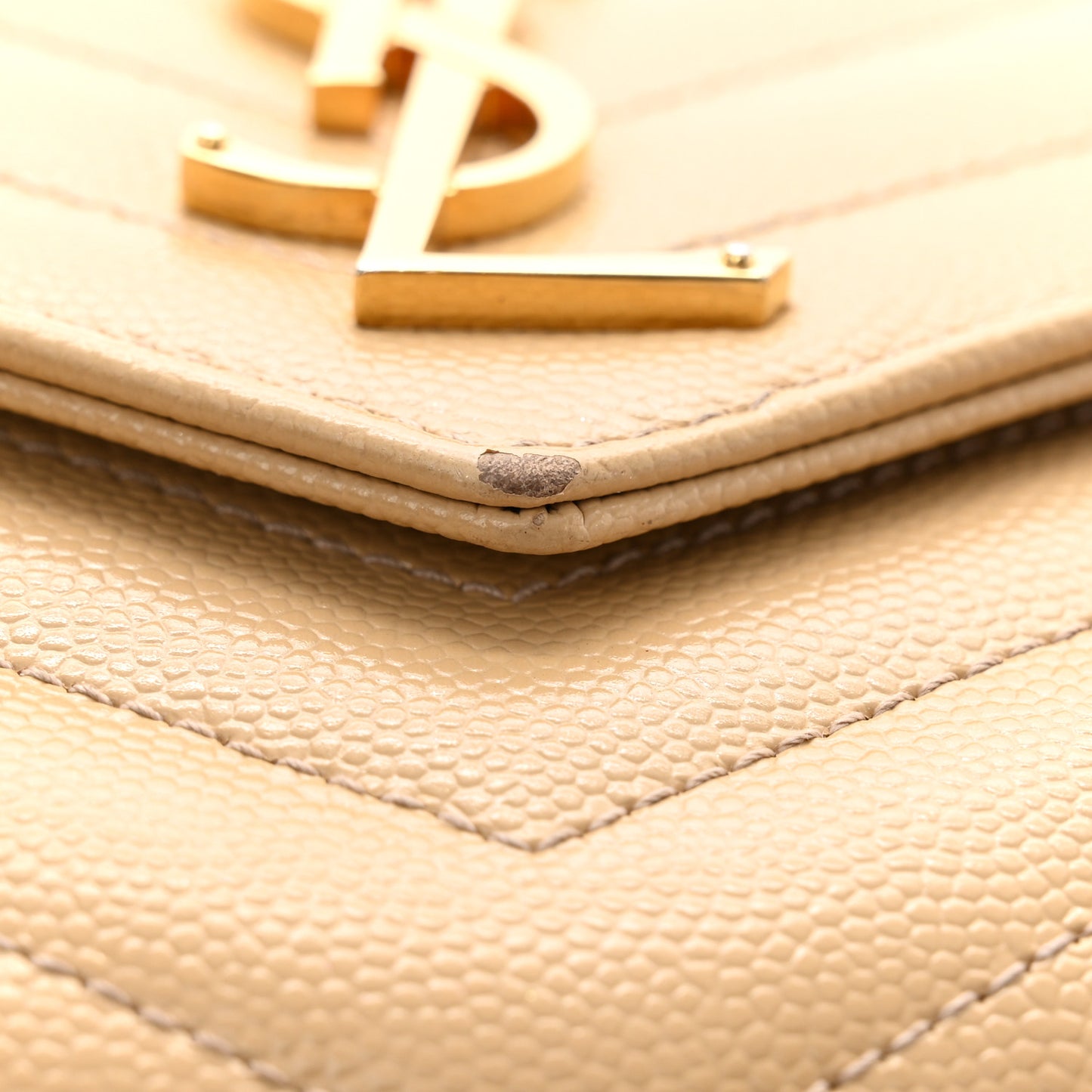 Grain De Poudre Matelasse Chevron Monogram Chain Wallet Dark Beige