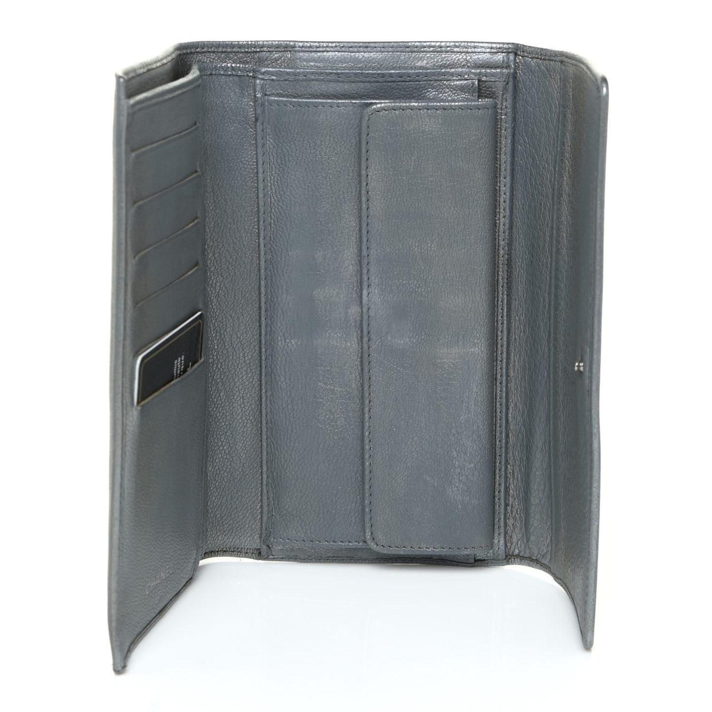 Metallic Goatskin Large Flap Wallet Silver
