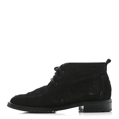 Chanel Suede CC Lace Up Ankle Boots 36.5 Black 1 of 7