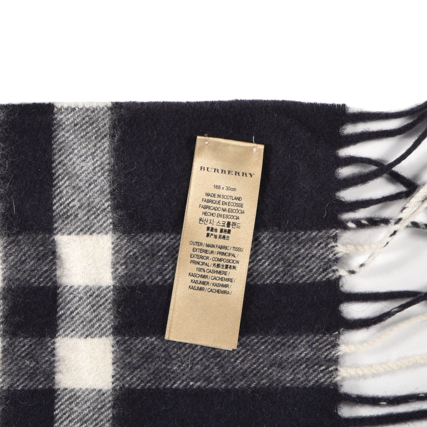 Burberry Cashmere Giant Check Fringe Scarf Navy 4 of 5