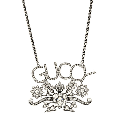 Gucci Metal Crystal Guccy Necklace Aged Silver 1 of 5