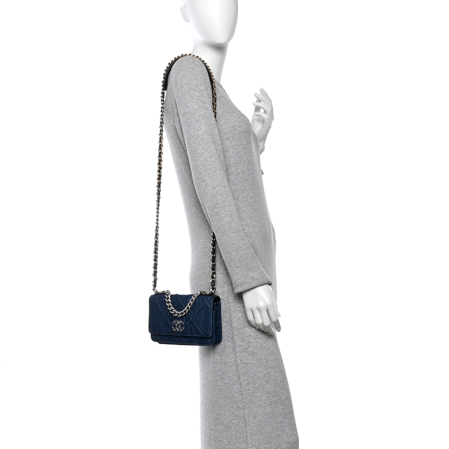 Chanel Denim Quilted Chanel 19 Wallet On Chain WOC Blue 2 of 11