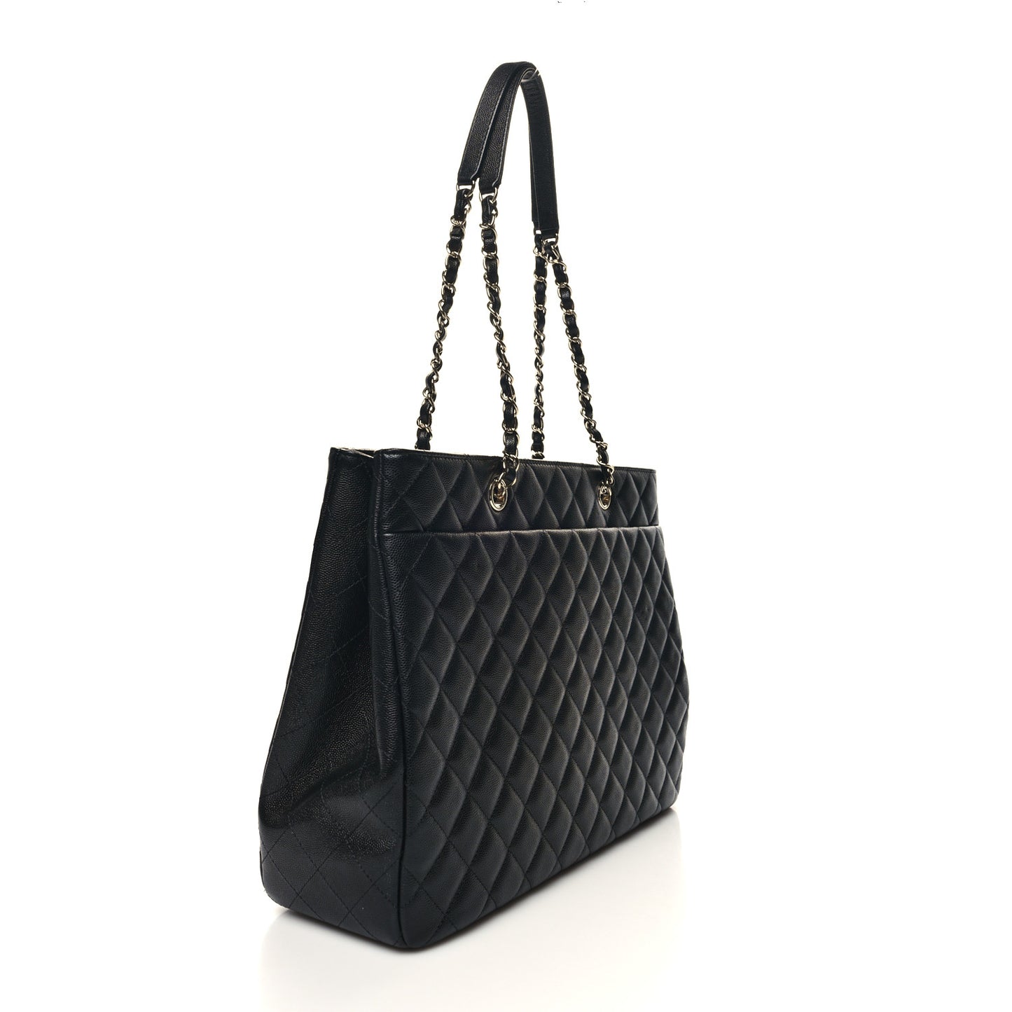 Caviar Quilted Large Shopping Tote Black