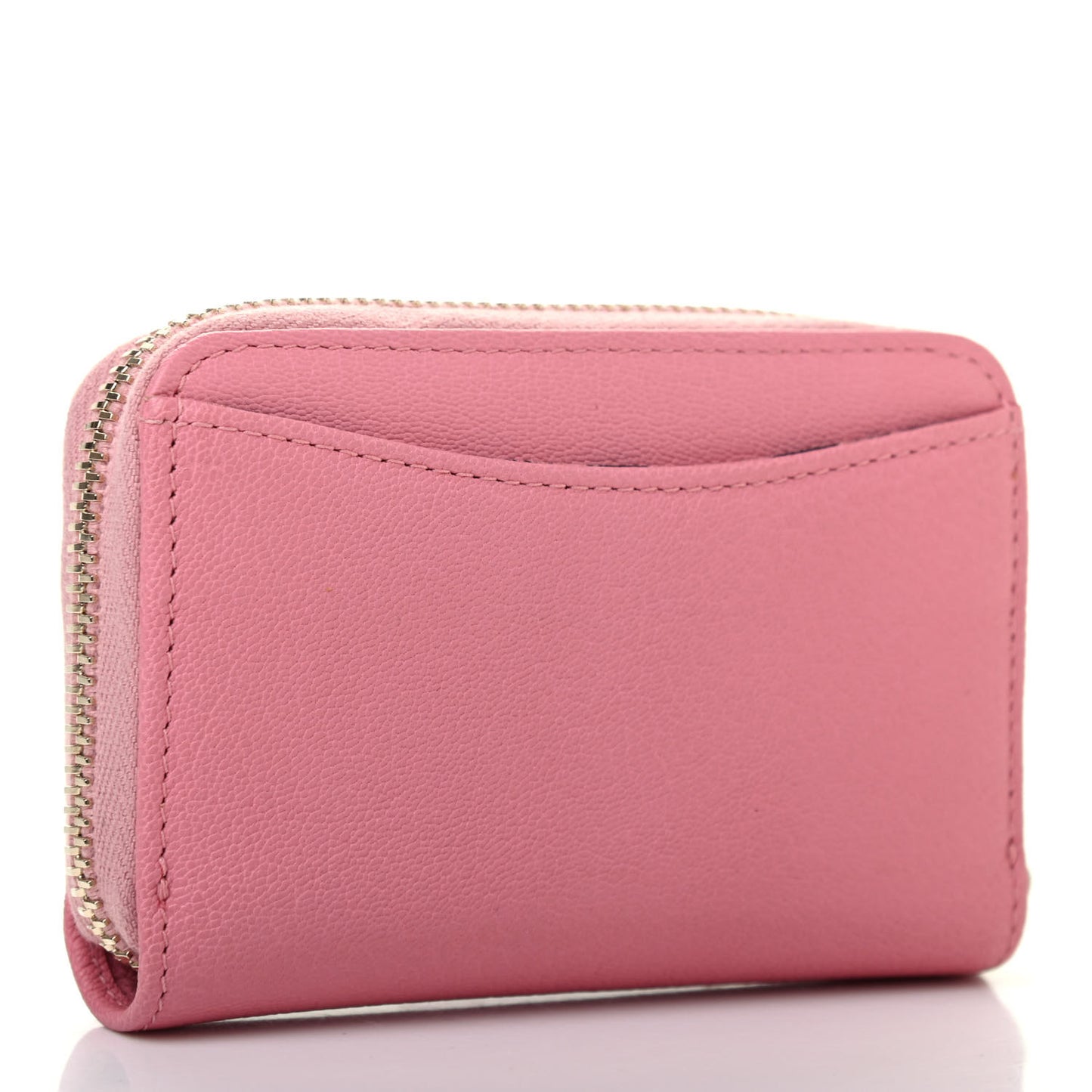 Goatskin Camellia Zip Coin Purse Pink