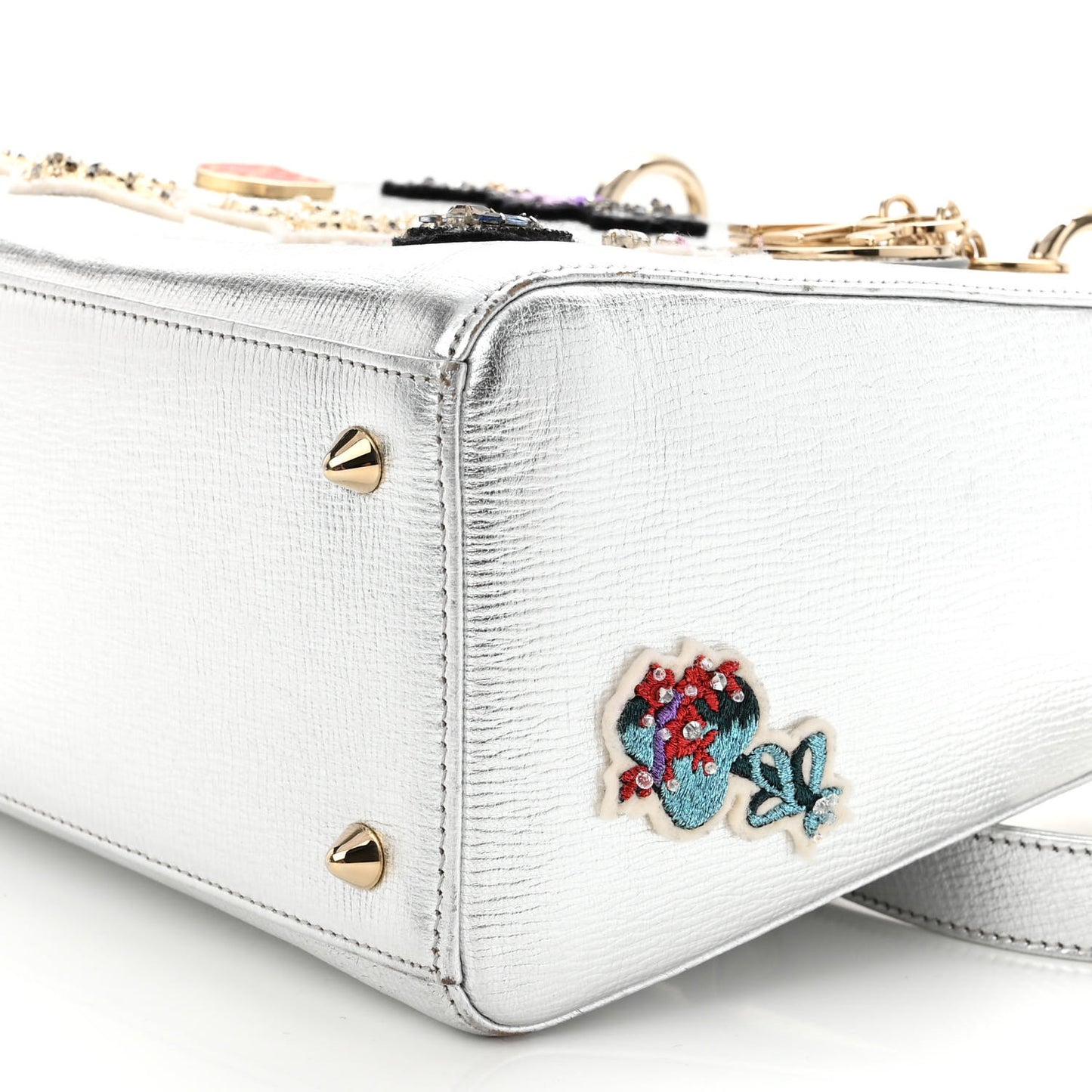 Metallic Calfskin Embroidered Lady Dior Silver Multicolor