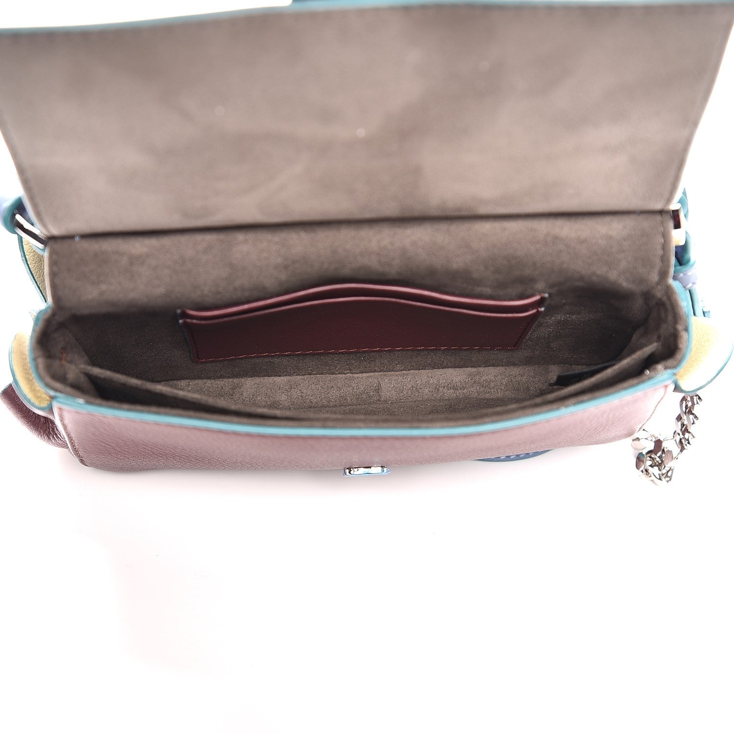 Fendi Vitello Dolce Waves Tri-Color Micro Double Baguette Ceruleo Bordeaux Banana 5 of 9