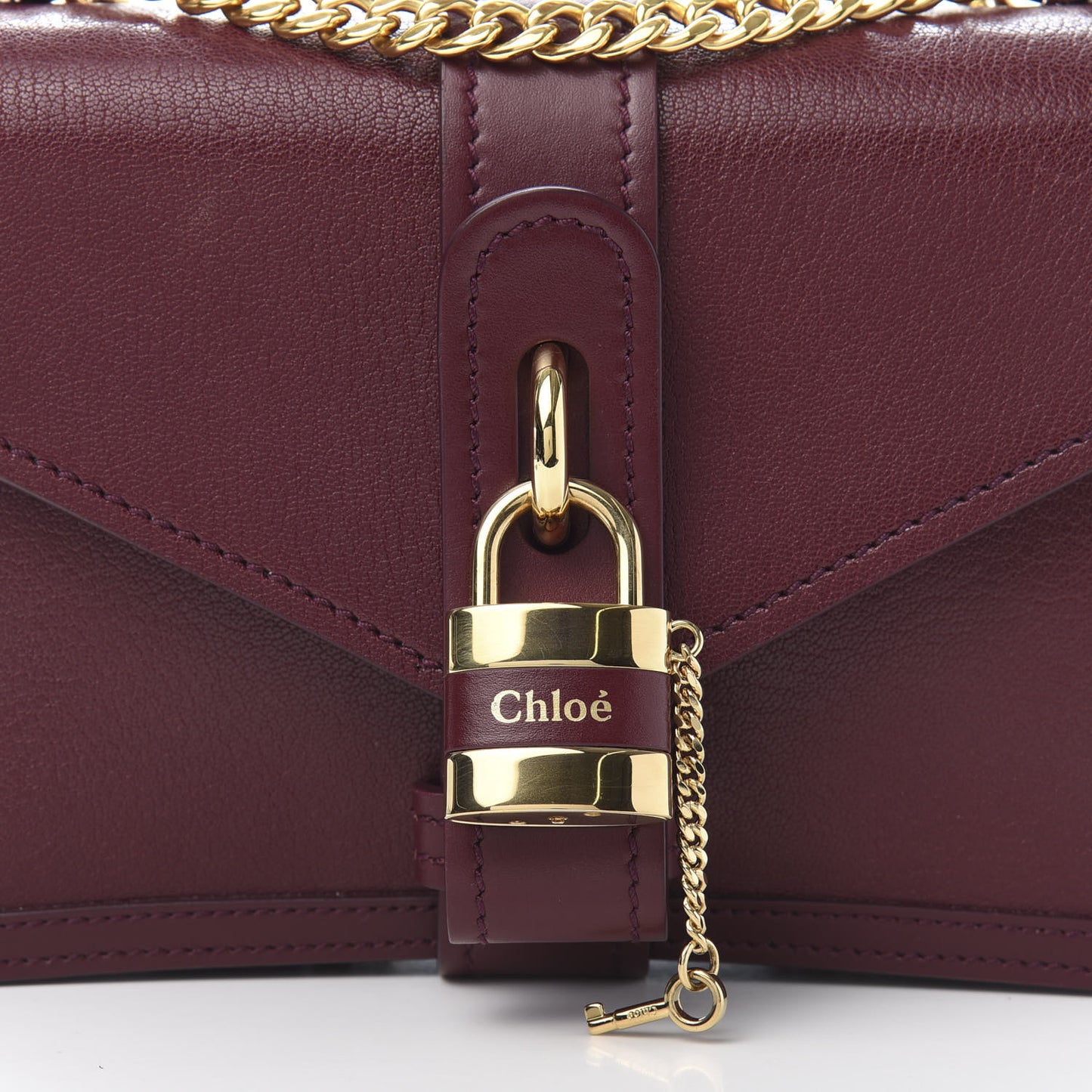 Shiny Goatskin Calfskin Aby Chain Shoulder Bag Burnt Mahogany