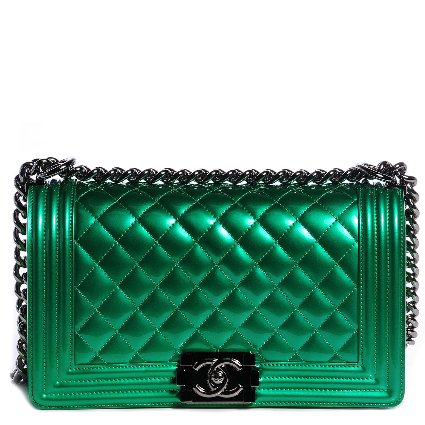 Metallic Patent Calfskin Medium Boy Flap Green