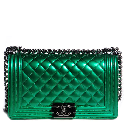 Chanel Metallic Patent Calfskin Medium Boy Flap Green 1 of 9