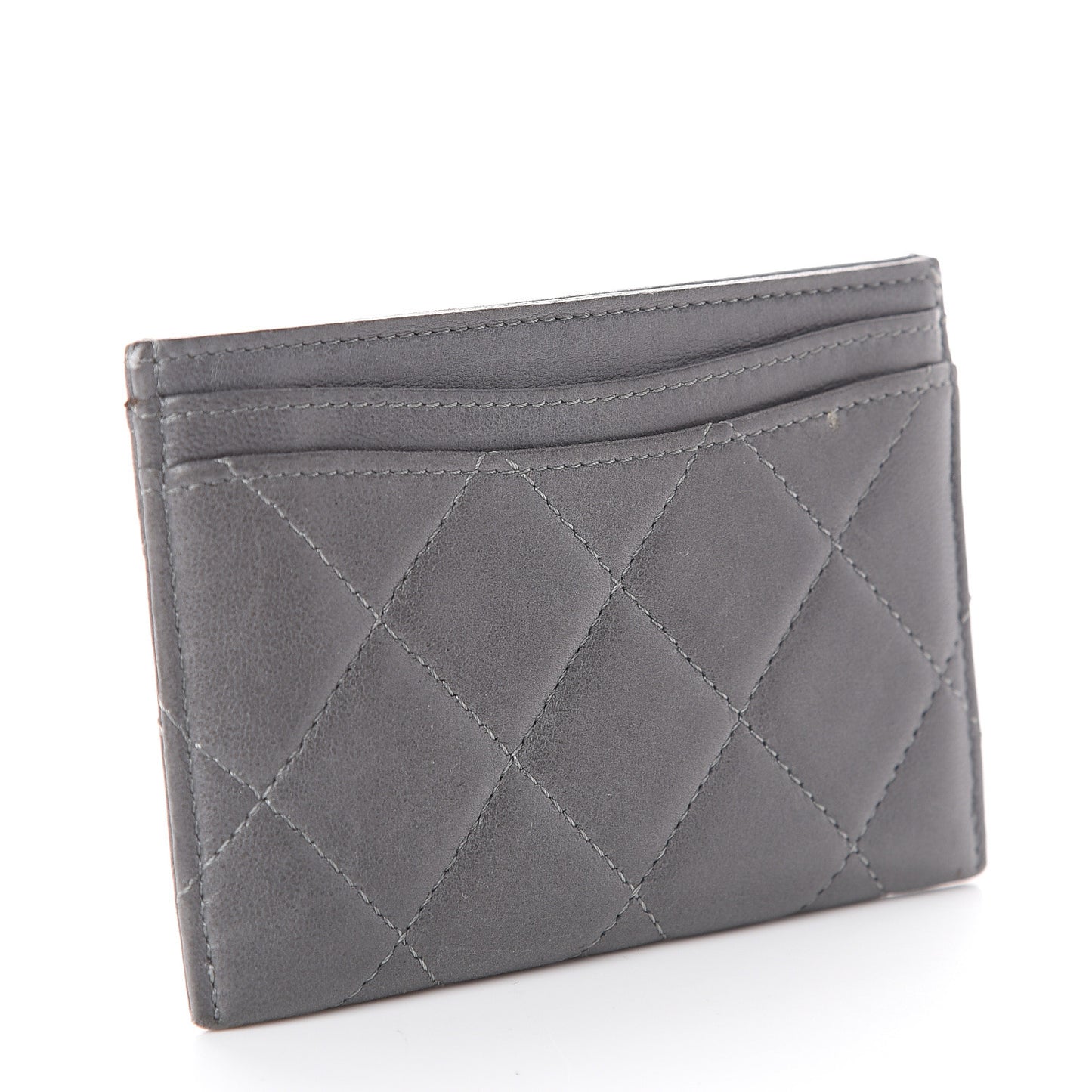 Lambskin Quilted Card Holder Grey