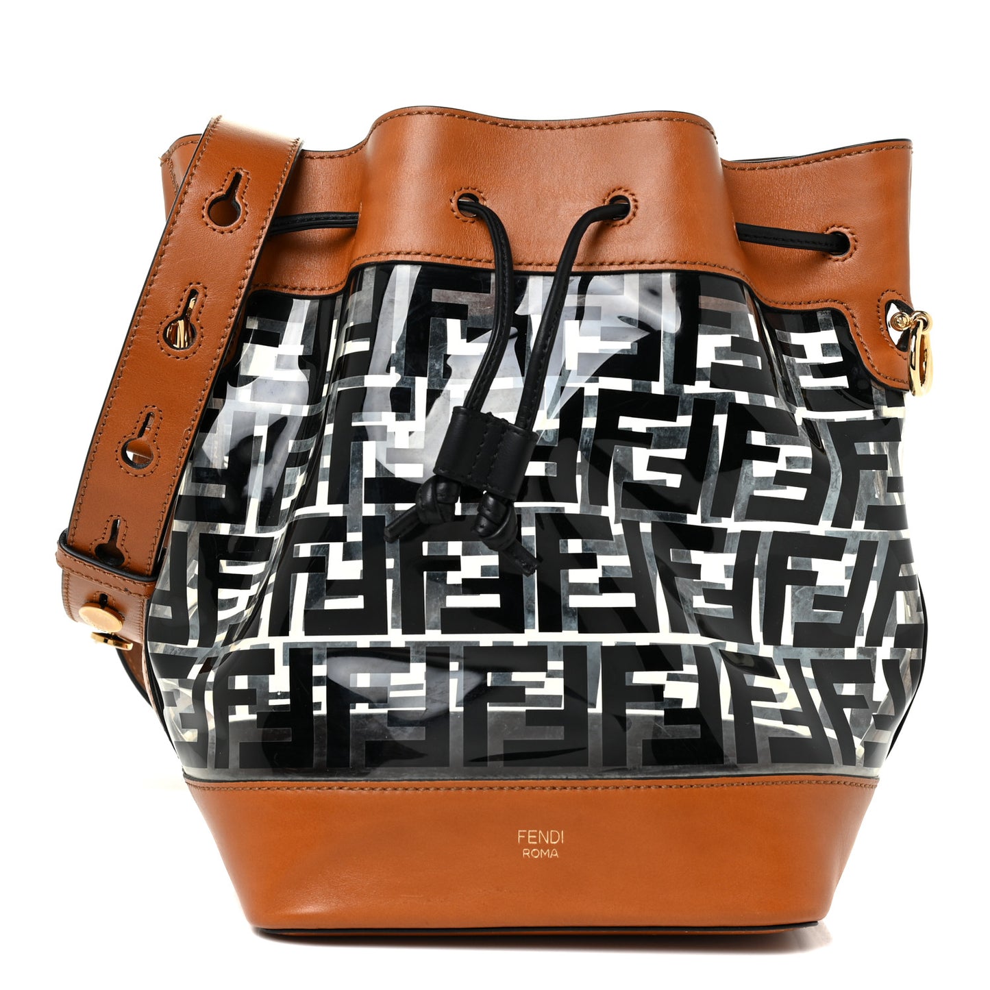TPU FF Vitello Aura F is Fendi Grande Mon Tresor Bucket Bag Black Cuoio