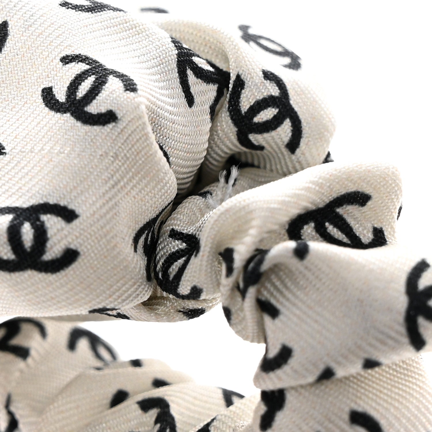 Chanel Silk Twill CC Scarf Hair Tie Black White 5 of 5