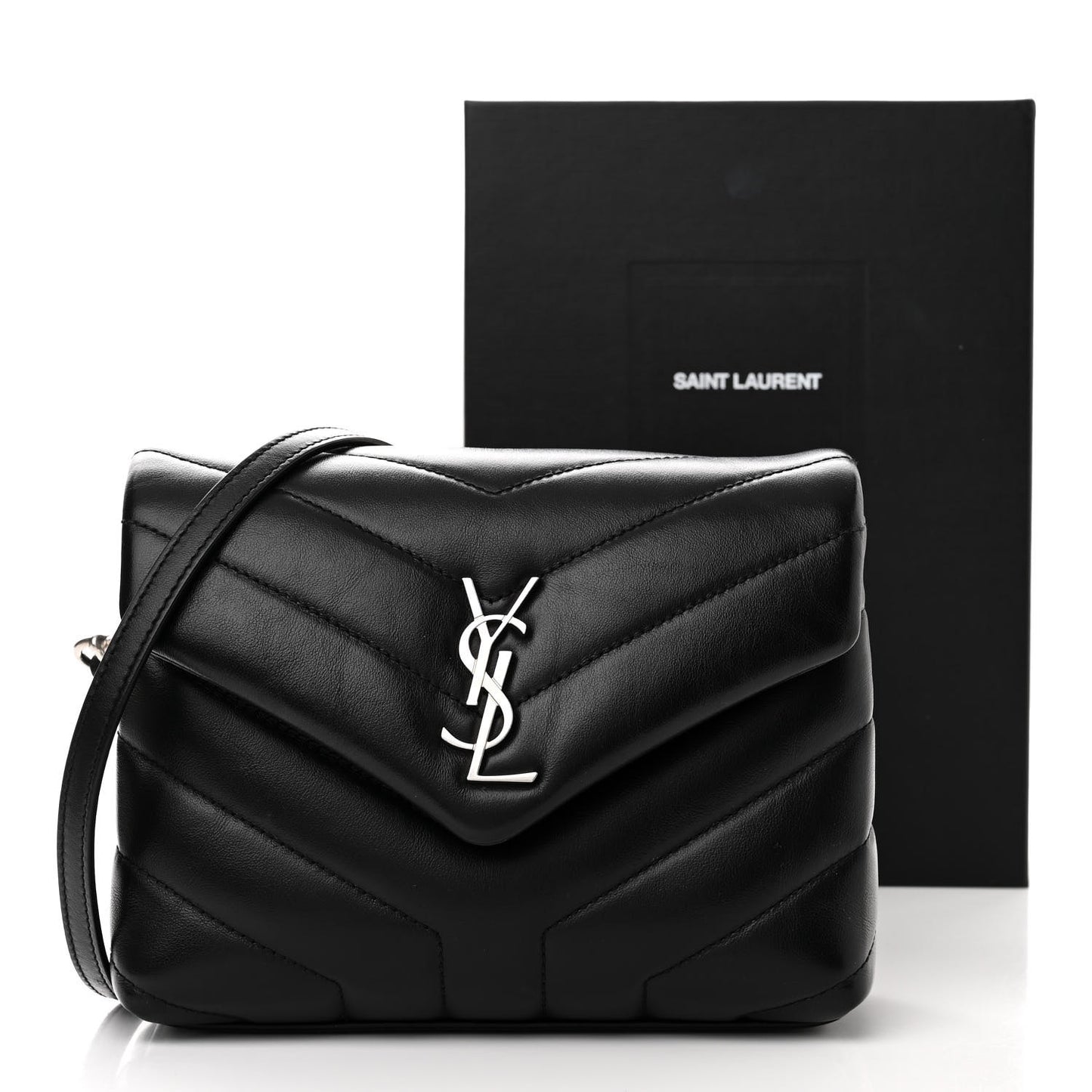 SAINT LAURENT Calfskin Y Quilted Monogram Toy Loulou Crossbody Bag Black