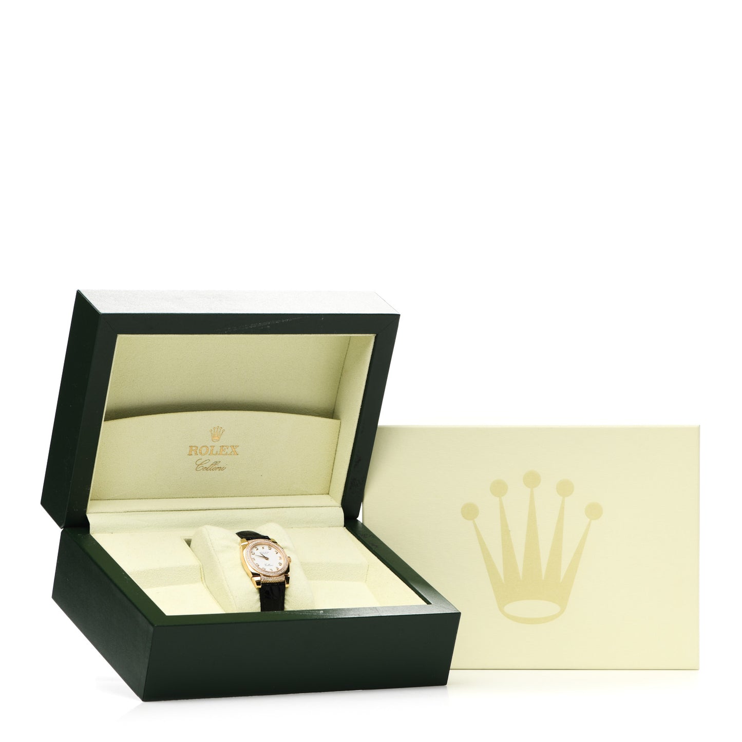 18K Yellow Gold Alligator Diamond Bezel 26mm Cellini Quartz Watch White 6311