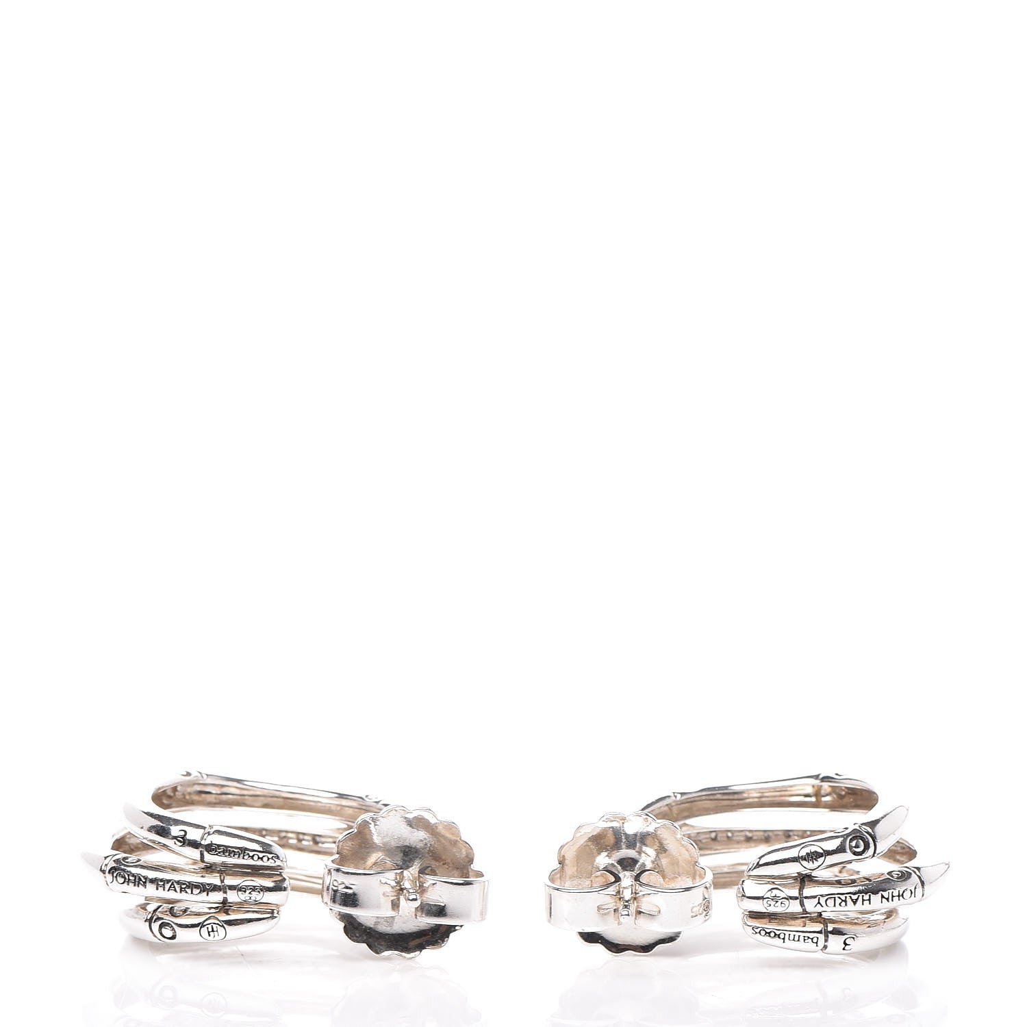 John Hardy Sterling Silver Diamond Bamboo J-Hoop Earrings 3 of 4