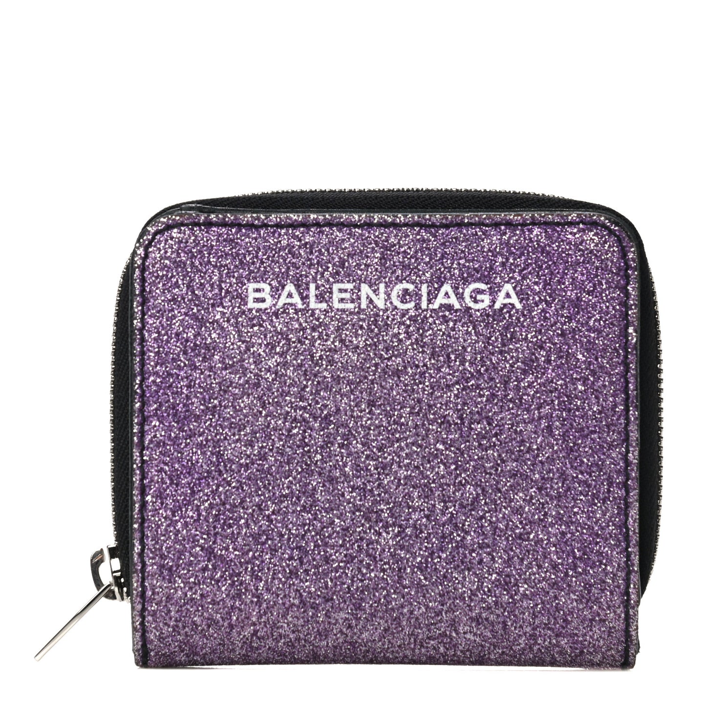 Glitter Calfskin Logo Everyday Multi Zip Wallet Purple