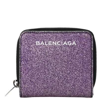Balenciaga Glitter Calfskin Logo Everyday Multi Zip Wallet Purple 1 of 16