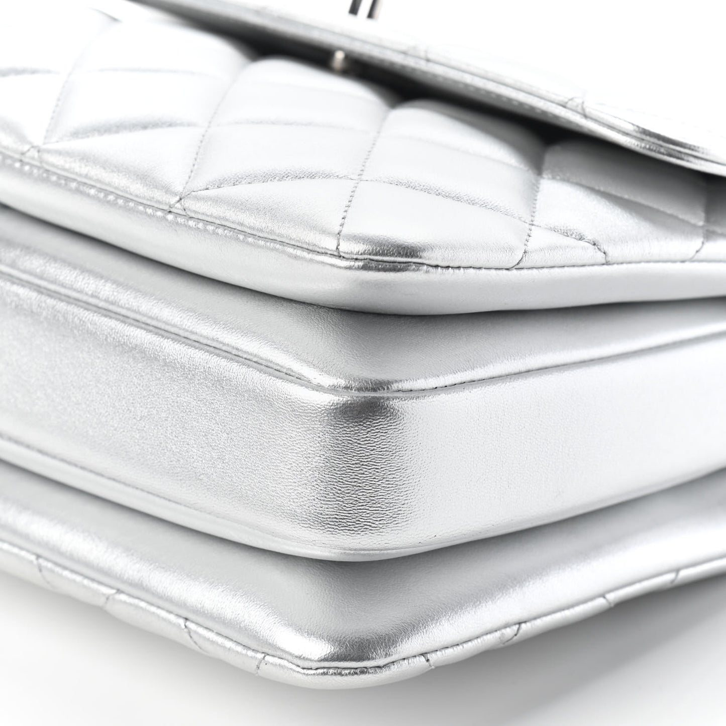Metallic Lambskin Quilted Small Trendy CC Flap Dual Handle Bag Silver