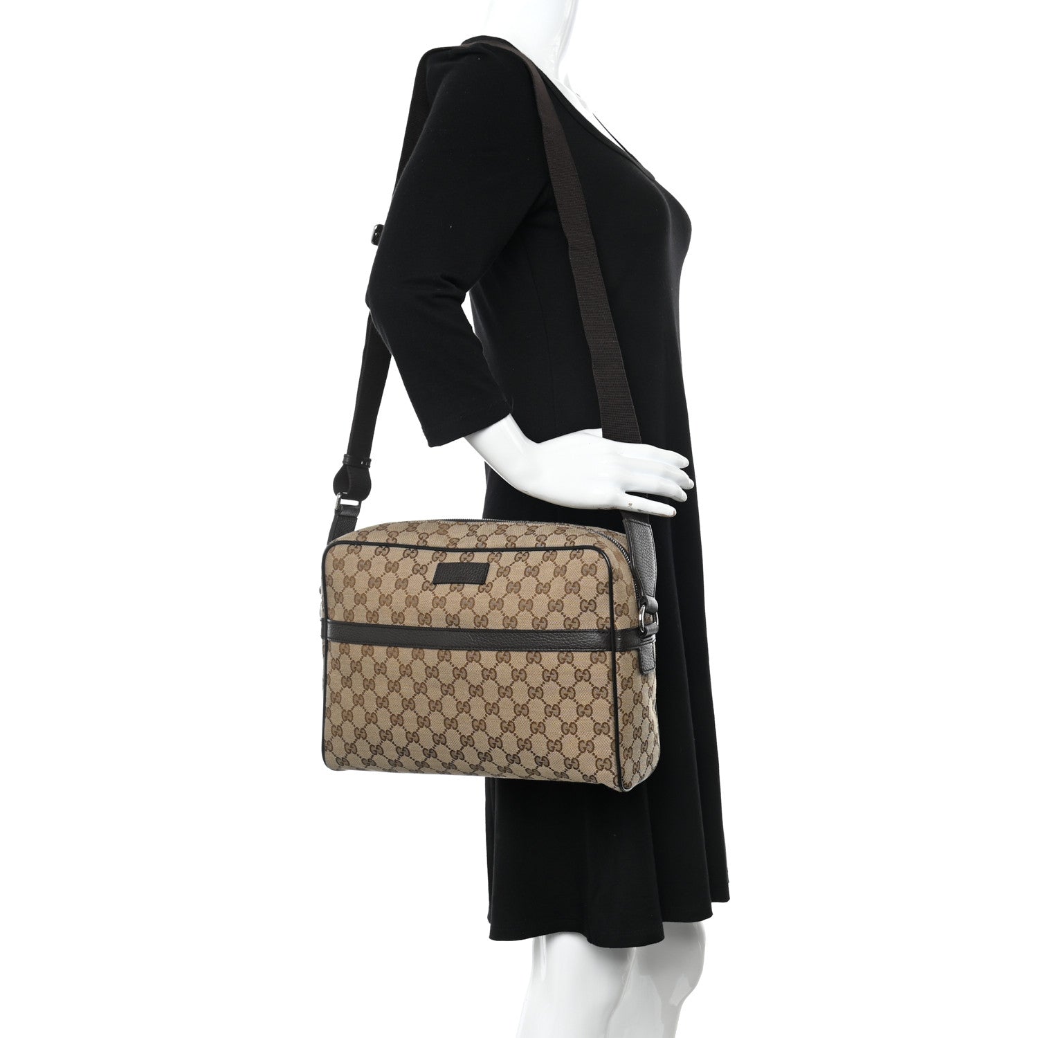 Gucci Monogram Dollar Calfskin Large Camera Case Beige Ebony Testa di Moro Marrone Scuro 2 of 9