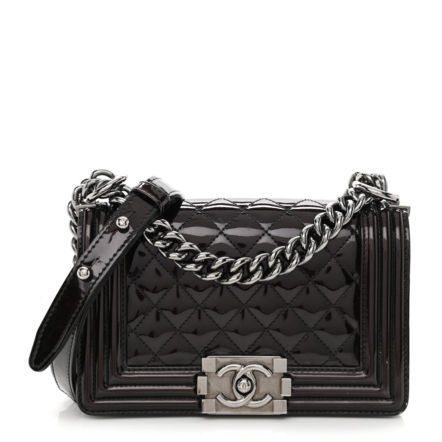 Chanel Patent Calfskin Quilted Small Boy Flap Burgundy 1 of 11